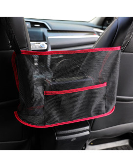 RageCraft Car Net Pocket Handbag Holder, Used to Store Handbag Wallets Document Bags and Valuable Items, Durable Car Seat Storage Barrier of Backseat Dog Kids (red)