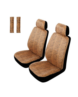 Copap Leopard Front Seat Covers with 2 Seat Belt Pads & 2 Headrest Covers Animal Print Seat Covers Universal Fit for Car Truck SUV & Van Leopard Pattern