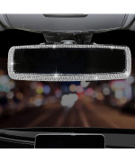 Bling Rhinestone Car Rear View Mirror, Car Rear View Mirror with Crystal Diamonds Bling Rhinestones Car Rear View Mirror for Women,Car Interior Trim. (Sliver)