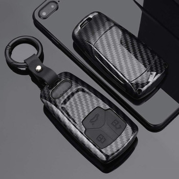 SANRILY 1Pcs Carbon Fiber Texture Car Key Cover for Audi A4 Q7 Q5 TT A3 A6 S5 B9 FV Keyless Entry Remote Keychian Holder ABS Full Protection Key Shell Case Black