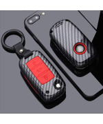 SANRILY 1 Pcs Red Flip Key Cover Case for Volkswagen Jetta Passat Golf Beetle GTI Tiguan EOS Keyless Keychain Holder Stylish ABS Plastic Full Protection Carbon Fiber Texture Key Shell