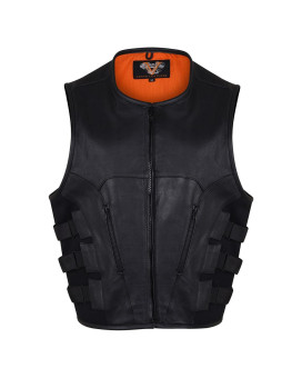 Vance VL904 Mens Black SWAT Team Style Premium Lightweight Biker Motorcycle Leather Vest (XS)