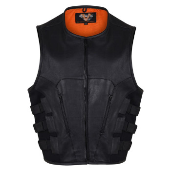 Vance VL904 Mens Black SWAT Team Style Premium Lightweight Biker Motorcycle Leather Vest (XS)