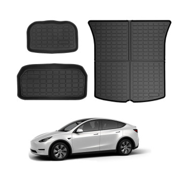 KIKIMO Tesla Model Y Storage Mat and Cargo Liners, Tesla Model Y Accessories, All Weather Trunk Mat, Waterproof Rear Cargo Mat Custom Fit for Tesla, Heavy Duty Floor Mats