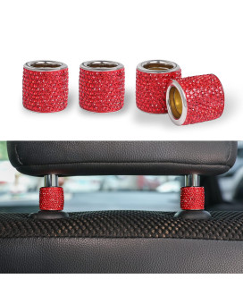 JUSTTOP Car Seat Headrest Decoration, 4 Pack Car Headrest Collars, Rhinestone Interior Car Seat Accessories, Bling Bling Crystal Diamond Car Interior Decoration Ring (Red)