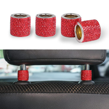 JUSTTOP Car Seat Headrest Decoration, 4 Pack Car Headrest Collars, Rhinestone Interior Car Seat Accessories, Bling Bling Crystal Diamond Car Interior Decoration Ring (Red)