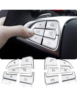 FANZI Car Steering Wheel Button Trim lnner Decoration Compatible with Mercedes Benz C V GLC Class W205 X205 - Silver (Model A)