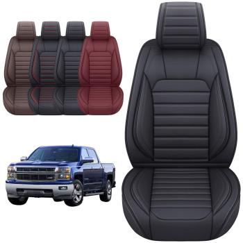 YIERTAI Truck Seat Covers for Chevy Chevrolet Silverado GMC Sierra Custom Fit 2007-2023 2024 1500/2500/3500 Trail Boss Z71 Crew Double Extended Cab Waterproof Leather(2 PCS Front only/Black)