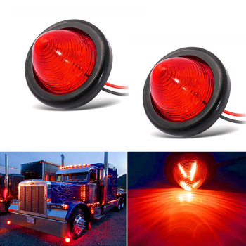 NBWDY 2Pcs 2in Red Beehive Cone Light Round Side Marker Light Rear Tracking Light Clearance Light Waterproof 7 Diodes Sealed Peterbilt Bullet Marker lights for Truck Trailer Van Pickup Bus RV SUV