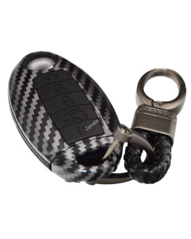 2-Layers Protection Hybrid Combo Carbon Key Fob Cover with Keychain for 5 buttons Nissan Armada Rogue Maxima Altima Sedan Pathfinder