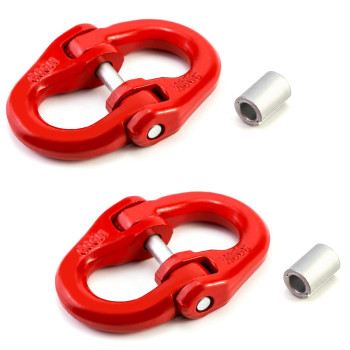 QWORK g80 Alloy Steel coupling Link, 2 Pack, 38 Hammer Lock chain connector, 7100 lbs Working Load Limit, Red