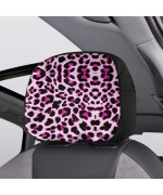 JEOCODY 2 Pack Auto Seat Headrest Covers Set Stylish Pink Leopard Car Head Rest Covers Durable Washable Keep Your Vehicle Cool Interior Accessories Decor
