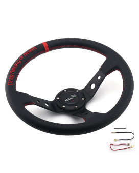 RASTP Deep Dish Steering Wheel,PU Carbon Fiber Racing Steering Wheel,350mm 6 bolt Steering Wheel(Universal)