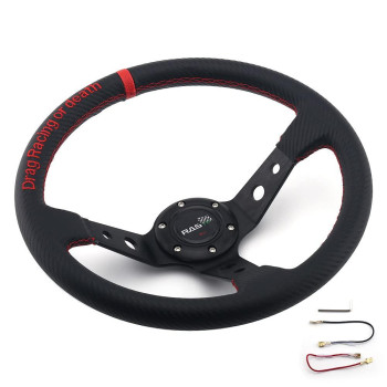 RASTP Deep Dish Steering Wheel,PU Carbon Fiber Racing Steering Wheel,350mm 6 bolt Steering Wheel(Universal)