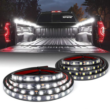 Xprite 60 Inch White LED Truck Bed Lights Strip Kit, Decoration Lighting Bar for Cargo Pickup Trucks Tonneau Cover Van SUV RV Boat, w/OnOff Switch - 2PCS