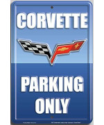 Hangtime Corvette Parking Only Sign background colors to match your Vette! (Aluminum, Lake Blue)