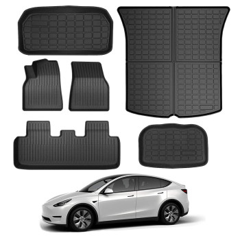 KIKIMO Tesla Model Y Floor Mats, 2020-2023 Accessories, All Weather Mat Front Rear Cargo Liner Mat, Waterproof Anti-Slip Custom Fit for Tesla, Heavy Duty Mats