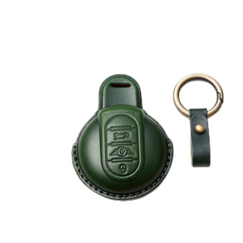 SANRILY Key Cover fit for Mini Cooper 2016-2021 Clubman Countryman Hardtop Convertible Keyless Entry Remote Key Protector Case Leather Key Ring Holder Green