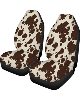 CLOHOMIN Cow Fur Animal Print Front Only Seat Cover for Women Men, Washable Soft Thin Driver Seat Protector, Brown Vehicle Seat Protector Car Covers for Auto Sedan SUV Truck Auto Accessories Set of 2