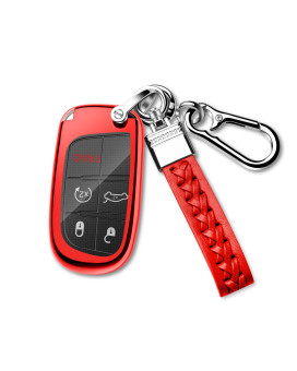 KPPOWER for Dodge Key Fob Cover,Key Fob Case for Dodge Charger Challenger Dart Journey Durango Grand Caravan Smart Remote Premium Soft TPU Dodge Key Cover 3/4/5 Button(Red)