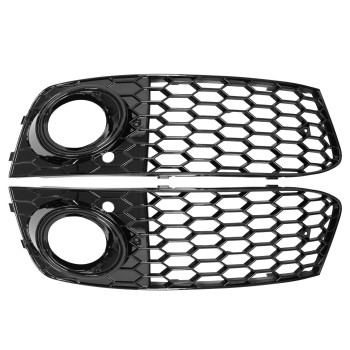 XtremeAmazing Front Fog Light Lamp Grill Grille Cover RS4 Style Honeycomb Mesh Glossy Black Left and Right Side