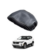 Autorder Custom Fit for Center Console Cover Kia Seltos 2020 2021 2022 2023 Accessories Carbon Fiber Armrest Covers Anti-Scratch Leather Protector Center Console Pad