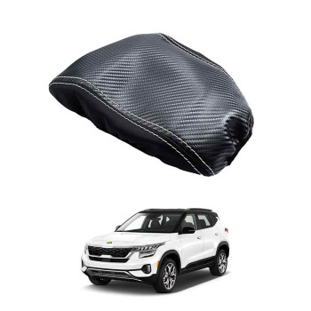 Autorder Custom Fit for Center Console Cover Kia Seltos 2020 2021 2022 2023 Accessories Carbon Fiber Armrest Covers Anti-Scratch Leather Protector Center Console Pad