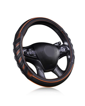 Flying Banner car Steering Wheel Cover Faux Leather Massage Universal fit 3D Honeycomb Hole Anti-Slip Sporty 15 Inches (Orange Black)