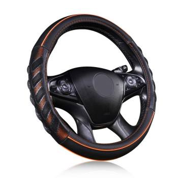 Flying Banner car Steering Wheel Cover Faux Leather Massage Universal fit 3D Honeycomb Hole Anti-Slip Sporty 15 Inches (Orange Black)