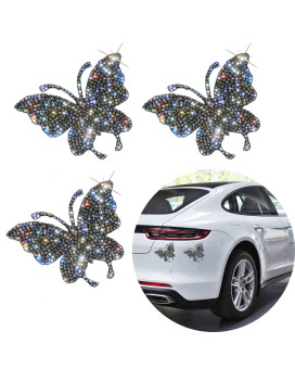 3Pieces Crystal Car Stickers, Bling Butterfly Crystal Rhinestone Car Sticker Decal, Bling Butterfly Car Decorations Rhinestone Accessories for Cars Bumper Window Laptops Luggage.