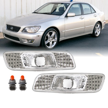 DEPO Clear Lens Front Bumper Side Marker Light with Amber Bulbs Compatible with 2000-2005 Lexus IS200 / IS300 and 1998-2005 Lexus GS300 / GS400 / GS430