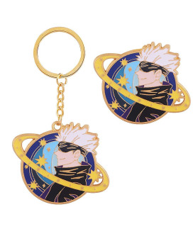 RUIMING Jujutsu Kaisen Keychain and Gojo Satoru Enamel Brooch for fans (gojo satoru), Small