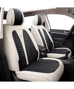 Isen-CoverAuto Full Coverage Faux Leather Car Seat Covers Automotive Vehicle Cushion Universal Fit for Cars SUVs Pick-up Truck, Auto Interior Accessories Seat Covers Full Set (Black & Cream)