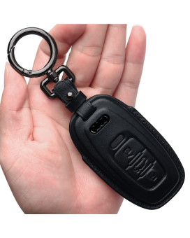 Tukellen Compatible with Audi Key Fob Cover Genuine Leather with Keychain,Leather Key Case Key Shell Compatible with Audi R8 Q5 Q7 S3 S4 S5 S6 S7 S8 SQ5 RS5 RS7 A4 A5 A6 A7 A8 Keyless Entry-Black