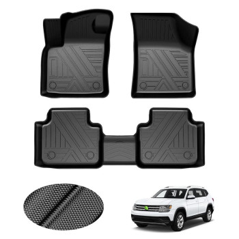 T TGBROS Floor Mats Custom Fit for 2018-2023 2024 Volkswagen VW Atlas Accessories All Weather Protection TPE 2 Rows Floor Liners Set Non-Slip Black