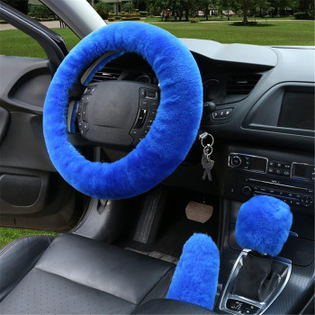 Shyonda Fashion 3Pcs Fluffy Steering Wheel Cover Winter Warm Fuzzy Steering Wheel Cover Universal Thickening Warm Non-Slip Auto Interior Accessories for Women/Girls/Ladies.