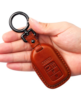 Tukellen for Honda Leather Key Fob Cover with Keychain Compatible with Honda Accord Civic Fit Pilot Odyssey CRV Clarity CRZ HRV Ridgeline EX EX-L-Brown