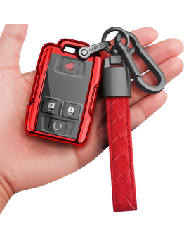 Sindeda for Chevrolet Key Fob Cover with Keychain Full Protection Key Shell Key Case Compatible with Chevrolet Chevy Silverado Suburban Tahoe Colorado GMC Sierra Yukon Canyon-Red