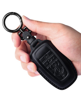 Tukellen for Ford Leather Key Fob Cover with Keychain Compatible with Ford Explorer Mustang Fusion Escape F150 F250 F350 F450 F550 Edge-Black