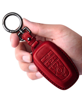 Tukellen for Ford Leather Key Fob Cover with Keychain Compatible with Ford Explorer Mustang Fusion Escape F150 F250 F350 F450 F550 Edge-Red
