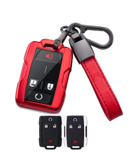 Smart Key Fob Cover Case Compatible with 2014-2018 Chevy Silverado Colorado 2015-2021 Colorado Smart Remote Control protector3/ 4/5/6 Button(Red)