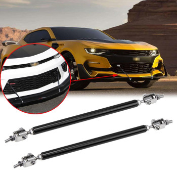 Xotic Tech 2pc Adjustable 10-13 Front Bumper Lip Splitter Diffuser Strut Rod Tie Bars Compatible with Most Vehicles [Black]