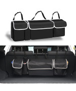 UYYE Car Trunk Hanging Organizer, Thick Backseat Storage Bag with 4 Pockets and 3 Adjustable Shoulder Straps, Foldable Interior Accessories Releases Your Trunk Space.