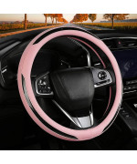 carbon Fiber Pink Steering Wheel cover, Universal 14-15 inch Auto car Leather Steering Wheel cover for Women, Non-Slip Breathable, Better grip car Interior Accessories Fit for Most cars(Pink)