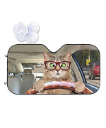 Fun Cute Cat Driving Car Front Windshield Sun Shade,Auto Sunshade for Car Truck SUV - Blocks Uv Rays Sun Visor Protector (51 X 27.5Inch,Upgrade Hardened)