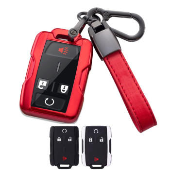 Key Fob Cover Case for 2014-2018 1500 2500HD 3500HD 2015-2018 Canyon Key Cover Smart Remote 3/4/5/6 Button Control Protector 3/4/5/6 Button (red)