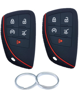 RUNZUIE 2Pcs 5 Buttons Silicone Smart Remote Key Fob Cover Compatible with 2021 2020 Chevy Chevrolet Suburban Tahoe 2020 Chevy Corvette Black