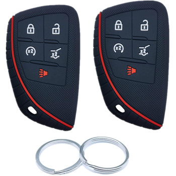 RUNZUIE 2Pcs 5 Buttons Silicone Smart Remote Key Fob Cover Compatible with 2021 2020 Chevy Chevrolet Suburban Tahoe 2020 Chevy Corvette Black