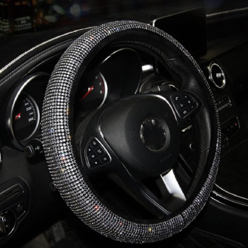 Gophly Silver Bling Women Steering Wheel Cover for car, 15 Inch Universal White Crystal Rhinestone Diamond Bling Accessories Anti-Slip Wheel Protector