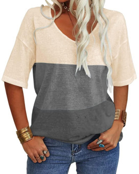 Danedvi Women Fashion V-Neck Raglan Half Sleeves T Shirt color Block casual Loose Basic Tops